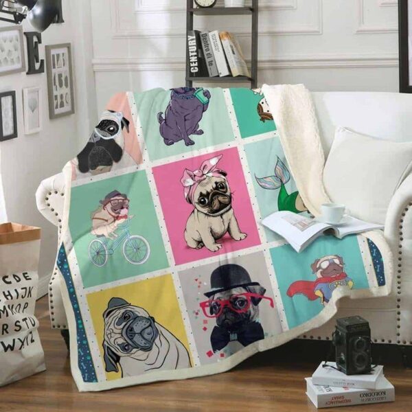 Pugs Color Fleece Blanket Sherpa Blanket