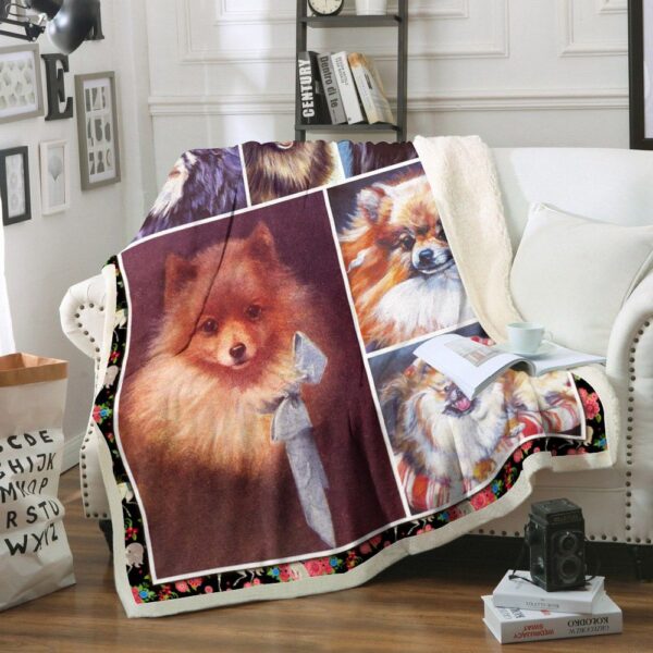Pomeranian Dog Fleece Blanket Sherpa Blanket