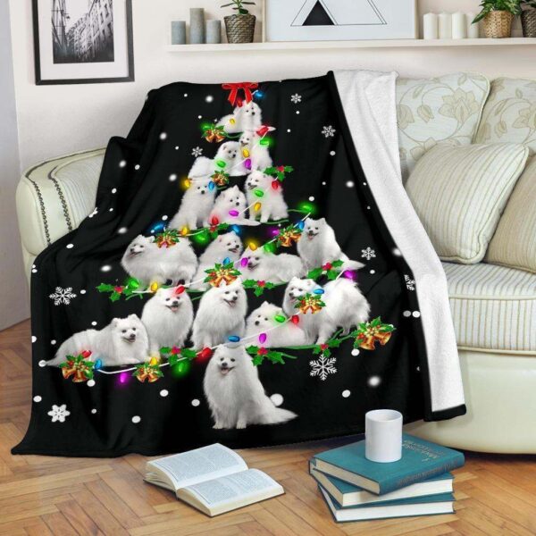 Japanese Spitz Christmas Tree Fleece Blanket Sherpa Blanket