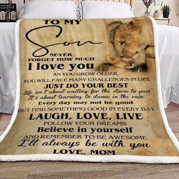 Lion To My Son From Mom Fleece Blanket Sherpa Blanket