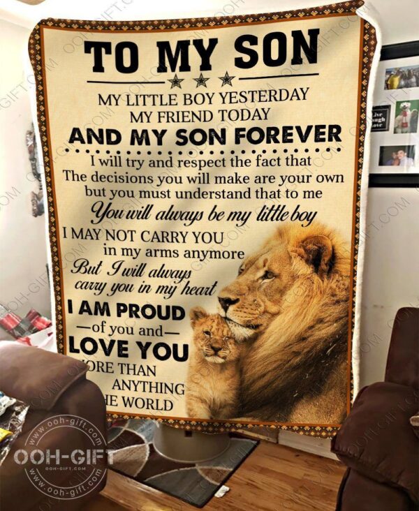 For Son With Two Lions Fleece Blanket Sherpa Blanket