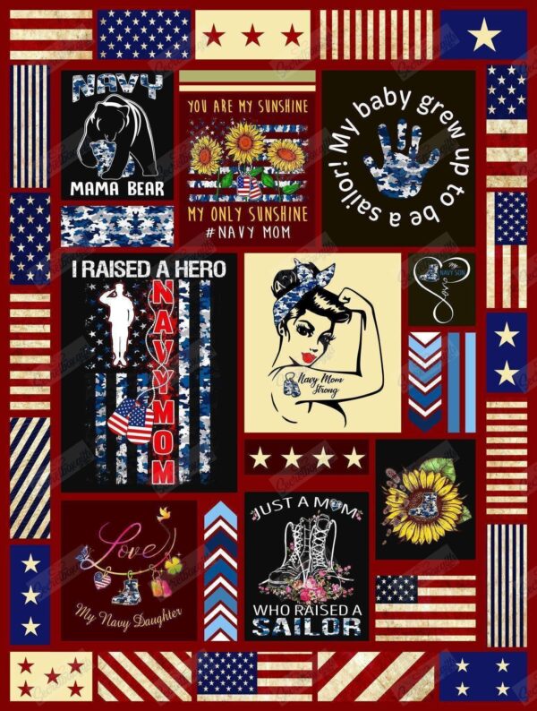 Navy Strong Mom Daughter Fleece Blanket Sherpa Blanket