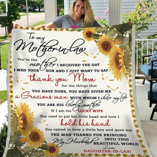 Mother In Law Thanks For Bringing My Husband Into This World Fleece Blanket Sherpa Blanket