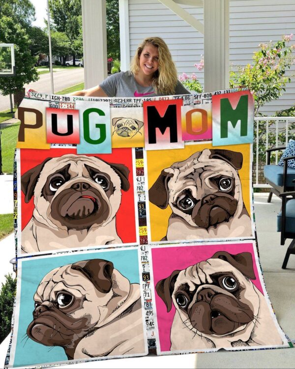 Cute Funny Pug Dog Mom Fleece Blanket Sherpa Blanket