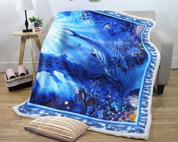 Dolphin Under The Deep Sea Fleece Blanket Sherpa Blanket