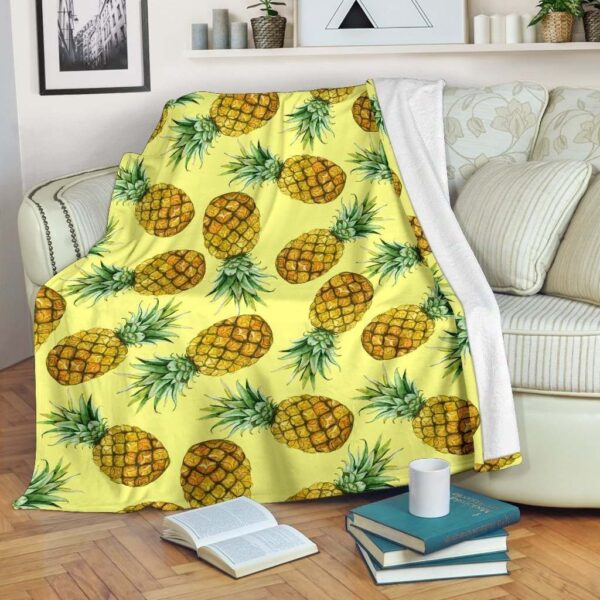 Pastel Yellow Pineapple Fleece Blanket Sherpa Blanket