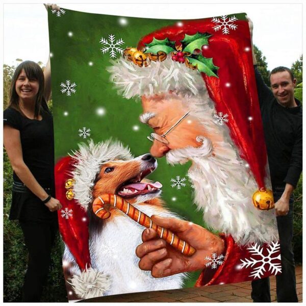 Shetland Sheepdog And Santa Claus Fleece Blanket Sherpa Blanket