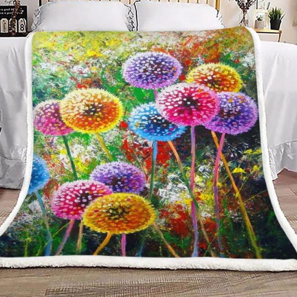 Rainbow Colored Dandelions Fleece Blanket Sherpa Blanket