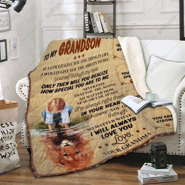 To My Grandson Grandma Lion Fleece Blanket Sherpa Blanket