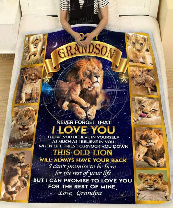 To My Grandson Grandpa Lion Fleece Blanket Sherpa Blanket
