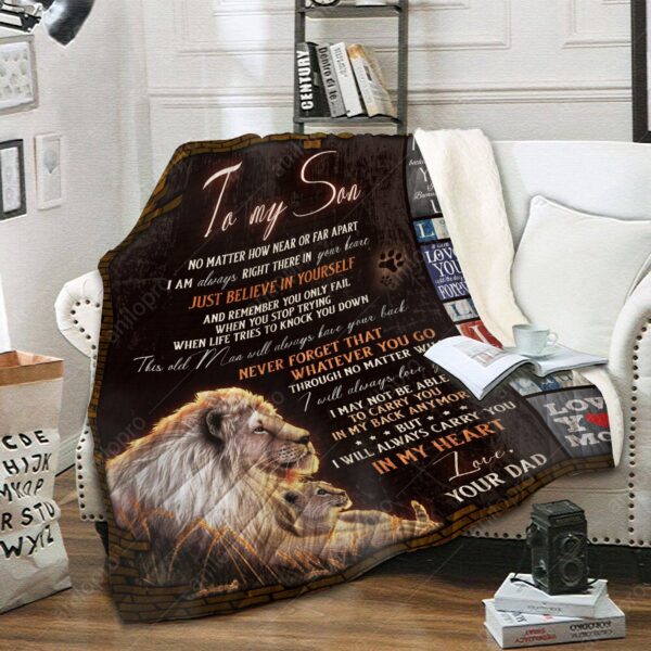 To My Son Dad Lion Fleece Blanket Sherpa Blanket