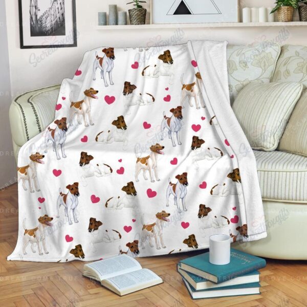 Valentine's Day Smooth Fox Terrier Heart Fleece Blanket Sherpa Blanket