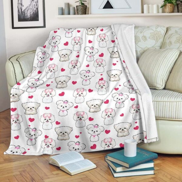 Maltese Heart Fleece Blanket Sherpa Blanket