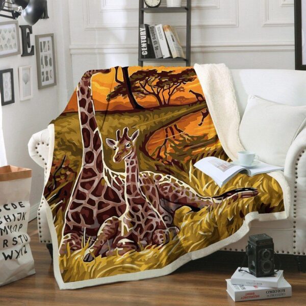 Giraffe Mom And Baby Fleece Blanket Sherpa Blanket