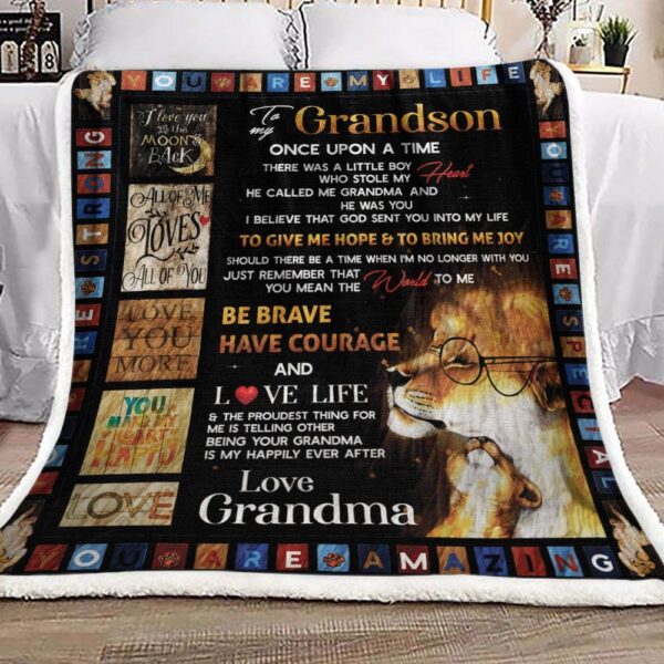 To My Grandson Grandma Lion Fleece Blanket Sherpa Blanket