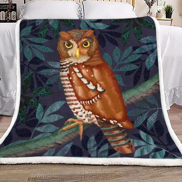 Owl Leaf Blue Fleece Blanket Sherpa Blanket