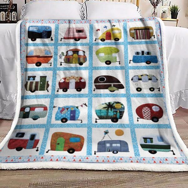 Camping Camper Square Fleece Blanket Sherpa Blanket