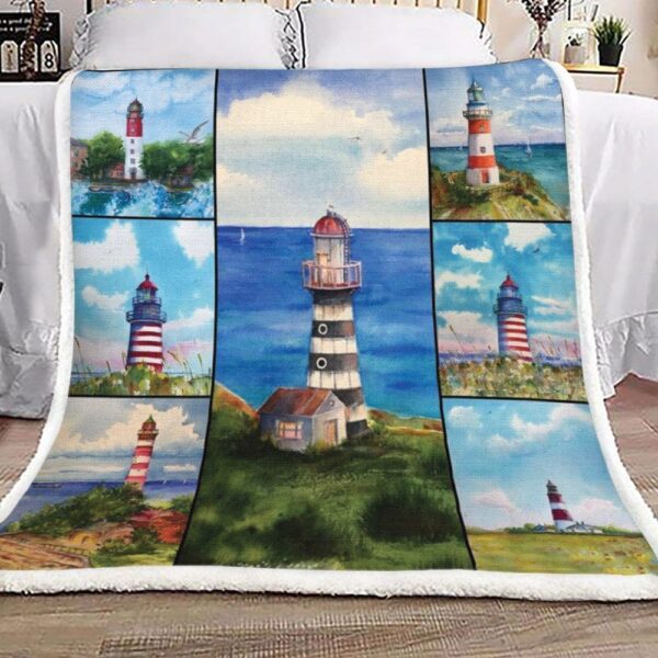 Lighthouse Beach Fleece Blanket Sherpa Blanket