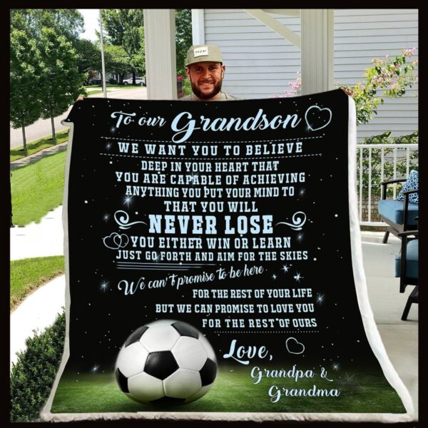 Football Grandpa And Grandma To Grandson Never Lose Fleece Blanket Sherpa Blanket