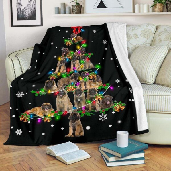 Leonberger Christmas Tree Fleece Blanket Sherpa Blanket