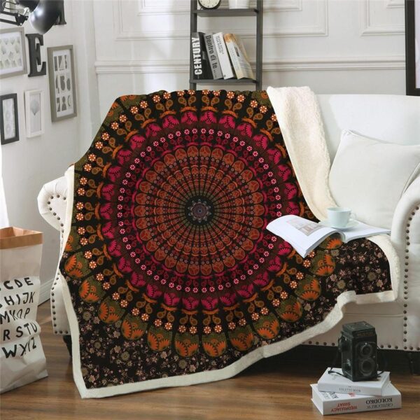 Colorful Floral Medallion Mandala Fleece Blanket Sherpa Blanket