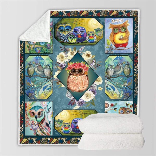 Owl Flowers Fleece Blanket Sherpa Blanket