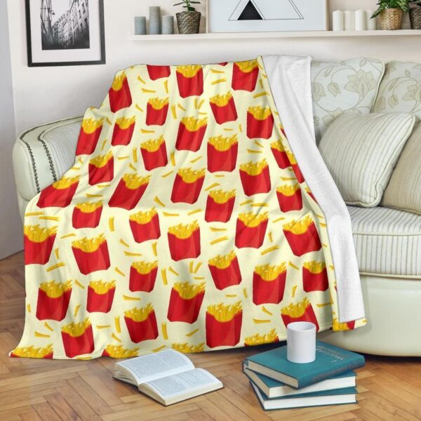 French Fries Pattern Theme Fleece Blanket Sherpa Blanket