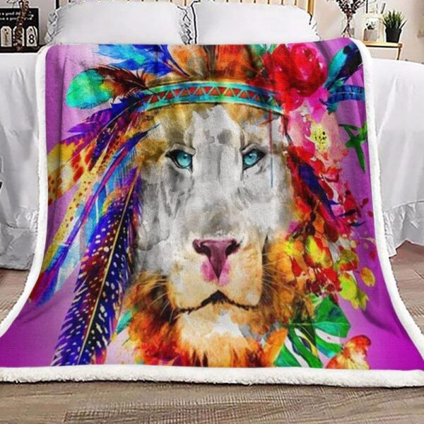 Watercolor Bright Lion Fleece Blanket Sherpa Blanket