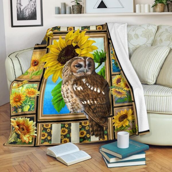 Sunflower And Owl Fleece Blanket Sherpa Blanket