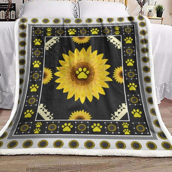 Sunflower Dog Paw Fleece Blanket Sherpa Blanket