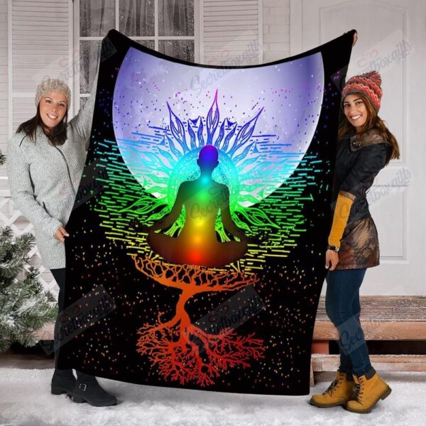 Chakra Meditation Moon Tree Of Life Fleece Blanket Sherpa Blanket