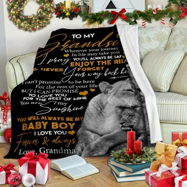Lion Grandma To Grandson Fleece Blanket Sherpa Blanket