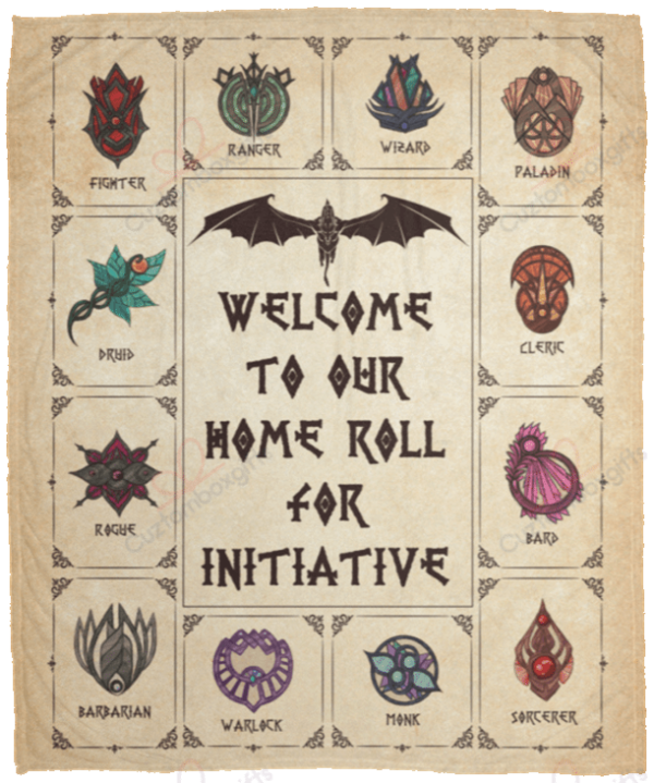 Welcome To Our Home Roll For Initiative Dragon Fleece Blanket Sherpa Blanket
