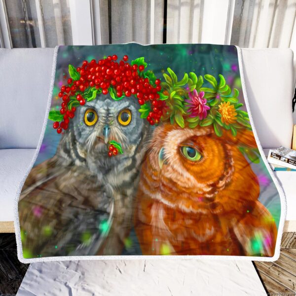 Lovely Owl Couple Fleece Blanket Sherpa Blanket