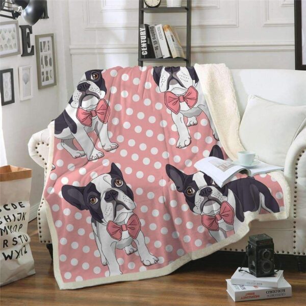 Bulldog In A Polka Dot Bowtie Fleece Blanket Sherpa Blanket