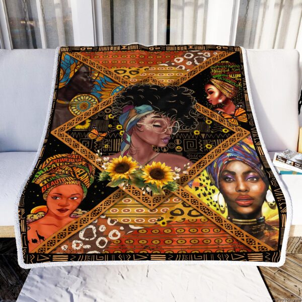 Black Woman And Sunflower Fleece Blanket Sherpa Blanket