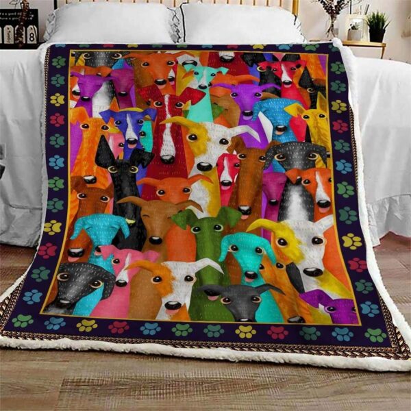 Greyhound Multi Dog Colorful Fleece Blanket Sherpa Blanket