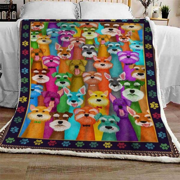 Miniature Schnauzer Multi Dog Colorful Fleece Blanket Sherpa Blanket