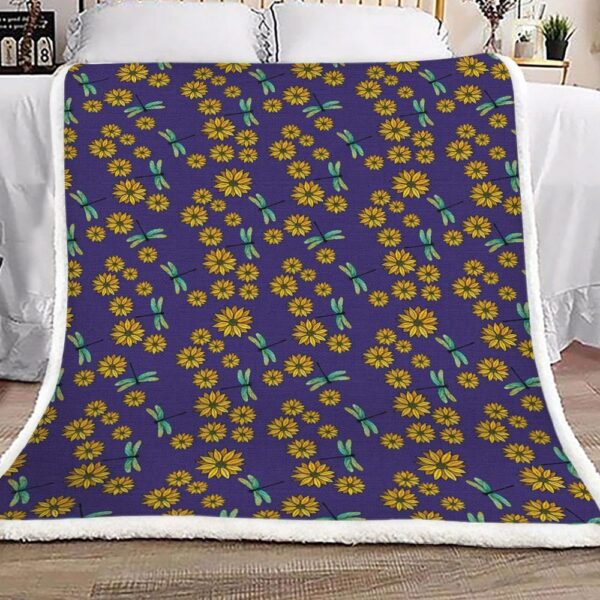Dragonflies And Daisies Fleece Blanket Sherpa Blanket
