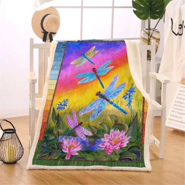 Dragonflies In Field Fleece Blanket Sherpa Blanket