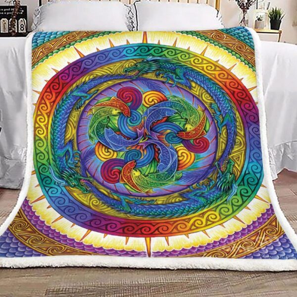 Psychedelic Dragons Rainbow Mandala Fleece Blanket Sherpa Blanket