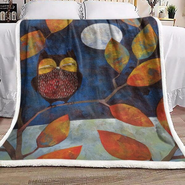 Owl In Autumn Moon Night Fleece Blanket Sherpa Blanket