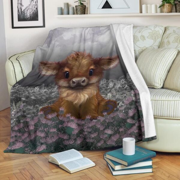 Highland Cow Calf Thistle Fleece Blanket Sherpa Blanket