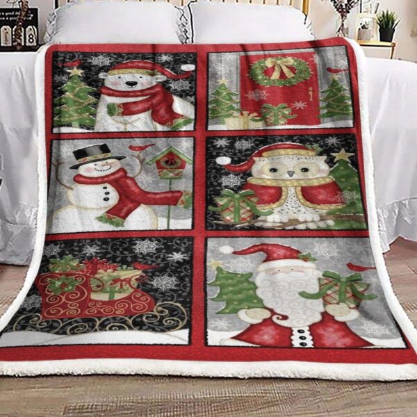 Polar Bear Snowman Owl Santa Claus Fleece Blanket Sherpa Blanket