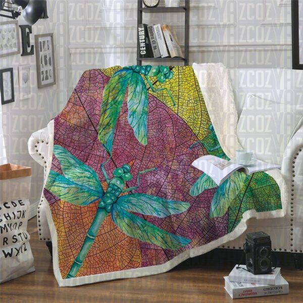 Green Dragonflies Fleece Blanket Sherpa Blanket