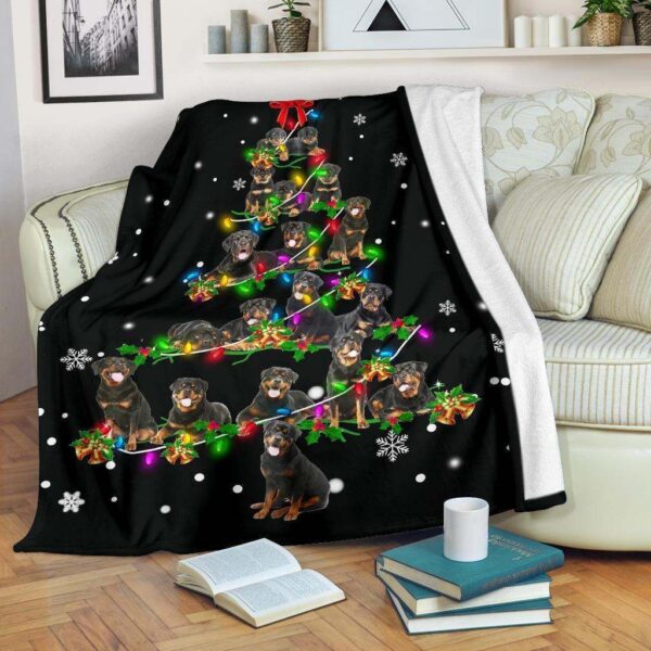 Rottweiler Christmas Tree Fleece Blanket Sherpa Blanket