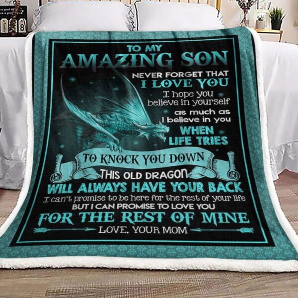 To My Amazing Son Green Dragon Fleece Blanket Sherpa Blanket