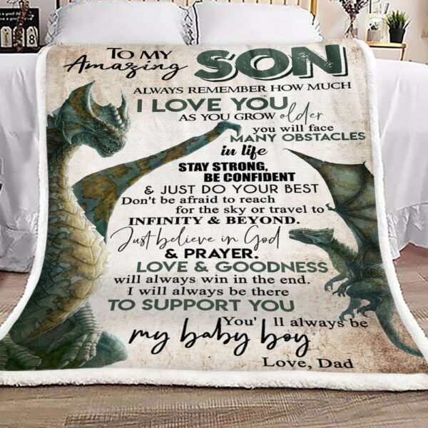 Dragon To My Amazing Son Love Dad Fleece Blanket Sherpa Blanket