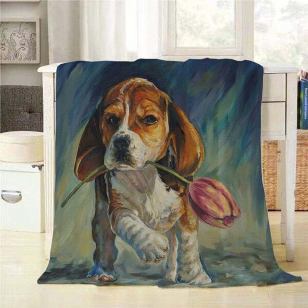 Dog With Tulip Fleece Blanket Sherpa Blanket