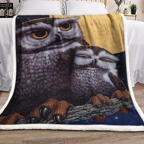 Owl Family In Moon Night Fleece Blanket Sherpa Blanket